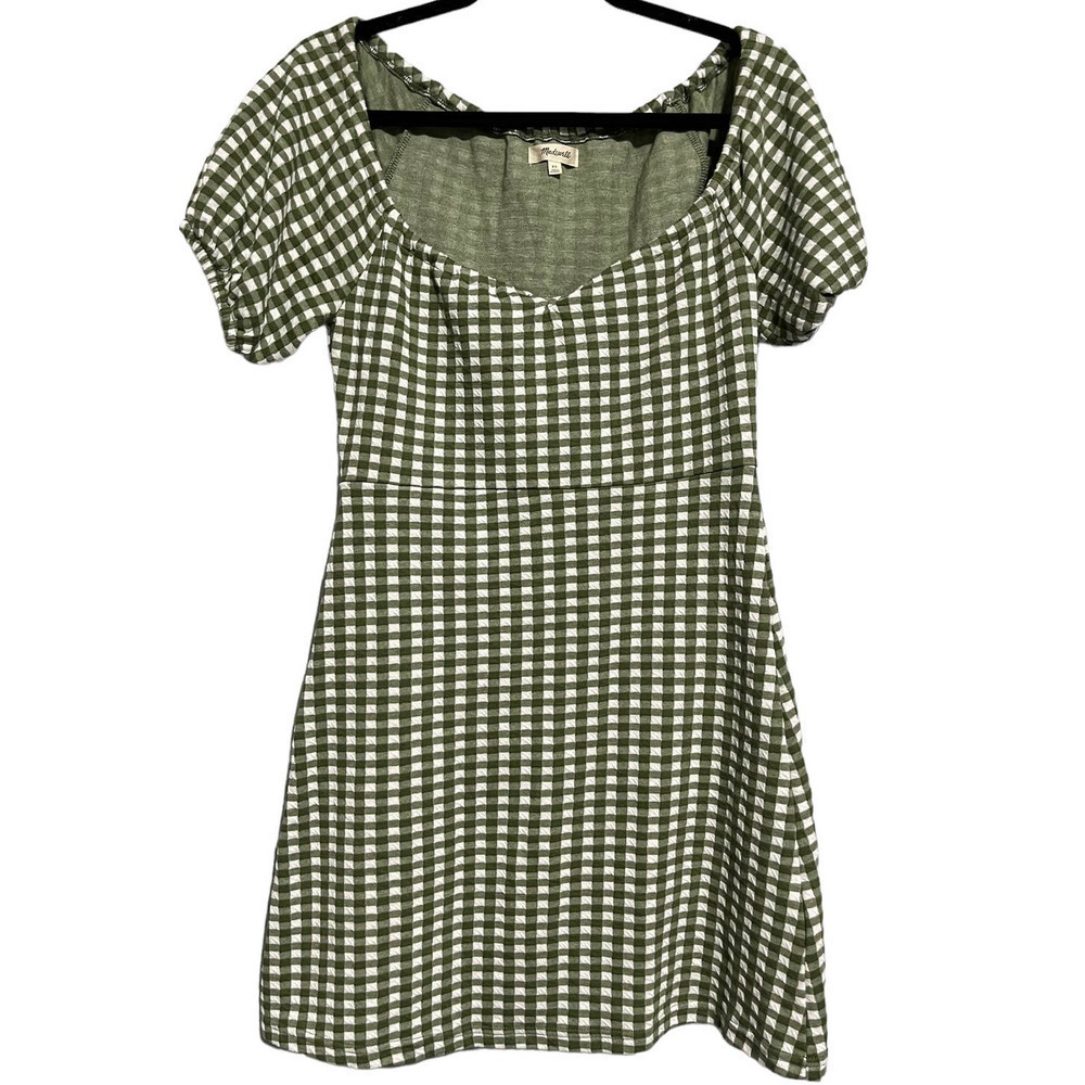 Madewell Jacquard Puff-Sleeve Mini Dress Gingham Check